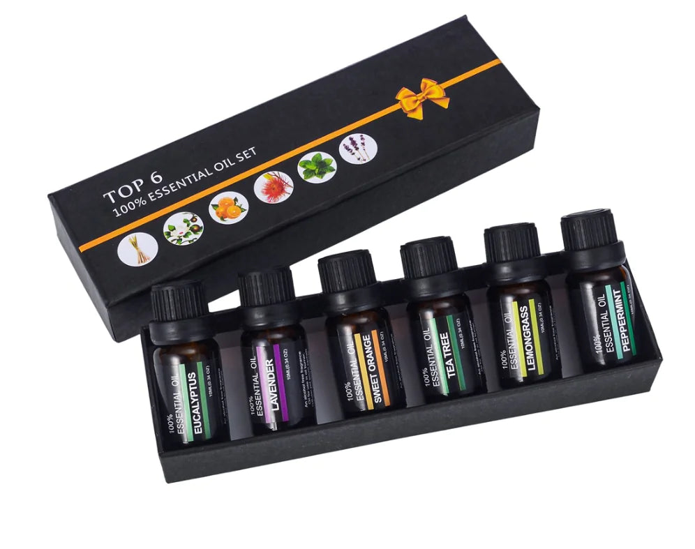 Set de 6 Aceites Esenciales de Aromaterapia – 100% Naturales (10 ml)