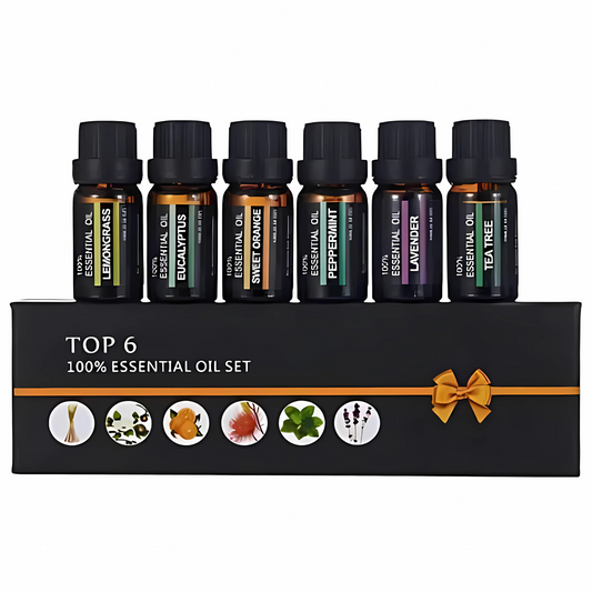 Set de 6 Aceites Esenciales de Aromaterapia – 100% Naturales (10 ml)