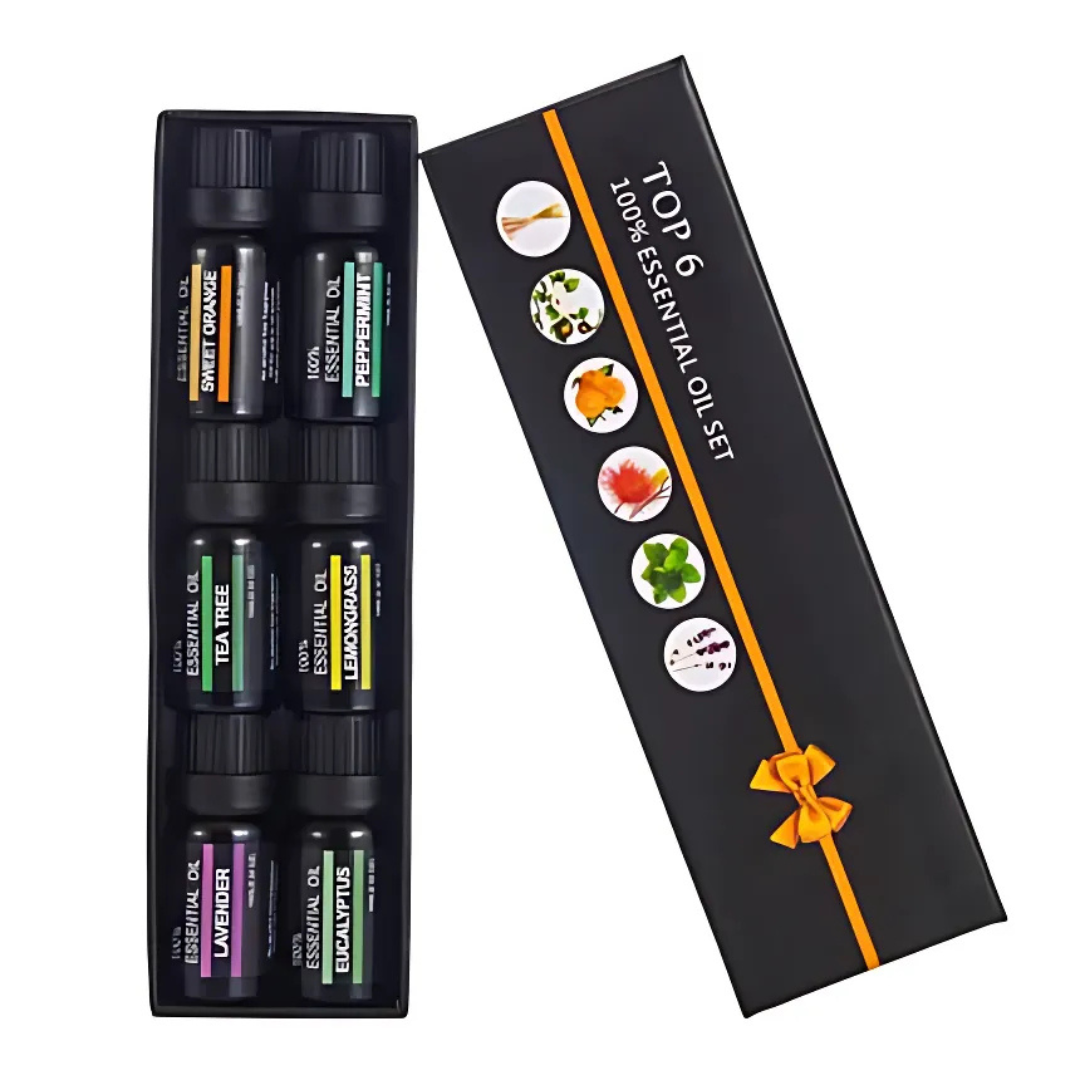 Set de 6 Aceites Esenciales de Aromaterapia – 100% Naturales (10 ml)