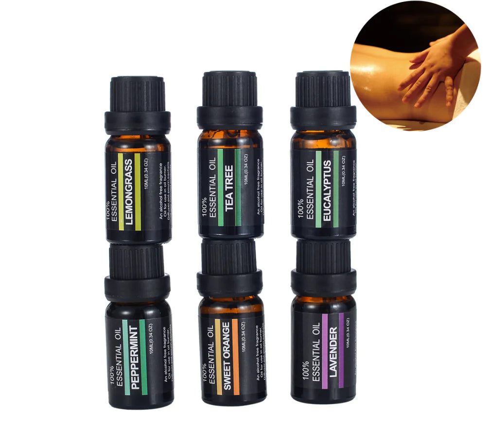 Set de 6 Aceites Esenciales de Aromaterapia – 100% Naturales (10 ml)